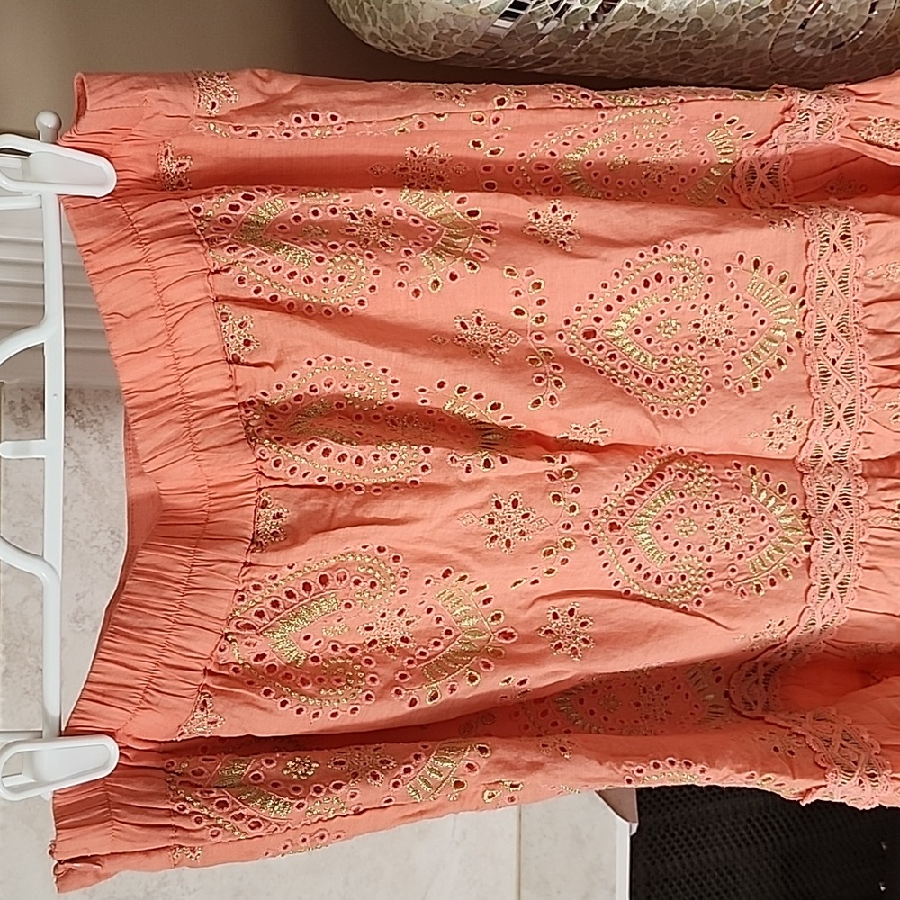 🧡 BOSTON PROPER Coral METALLIC EMBROIDERED EYELET MAXI SKIRT 🧡 - Picture 12 of 17